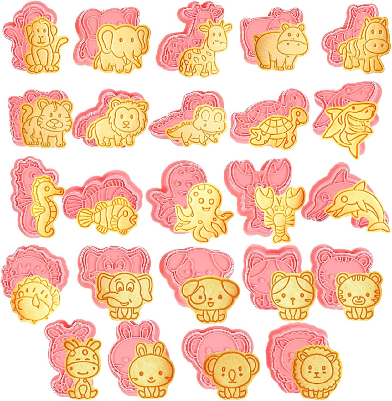 Animal Cookie Cutters with Plunger Stamps Set 24 Pieces